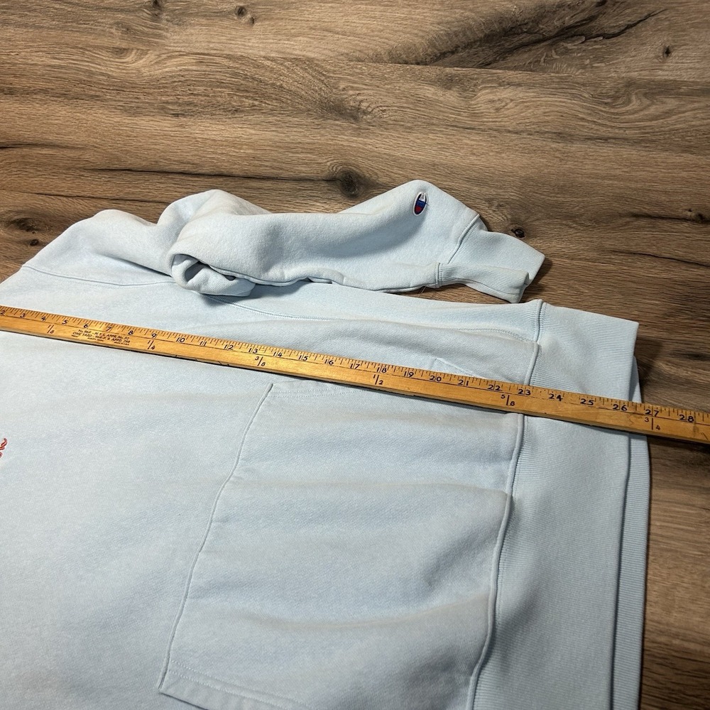 Champion Reverse Weave Triple Script Logo Pullover Hoodie Large Light Blue - Picture 6 of 8